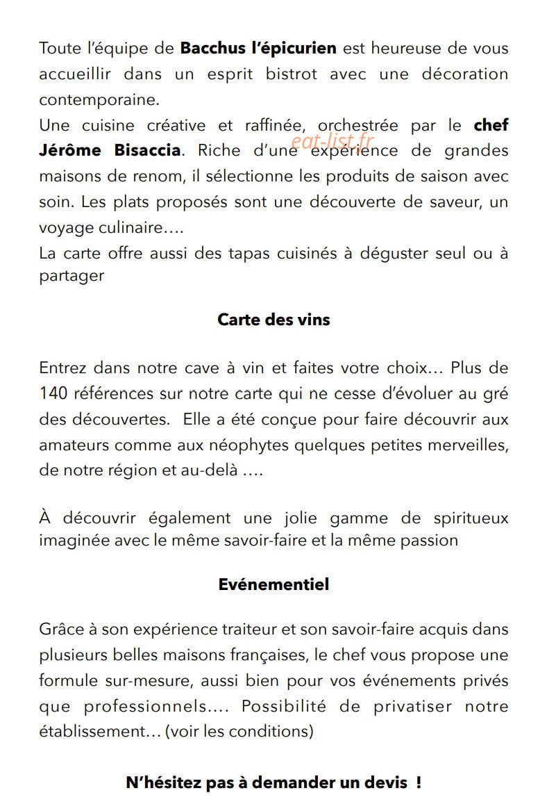Bacchus L'Épicurien — carte page 6