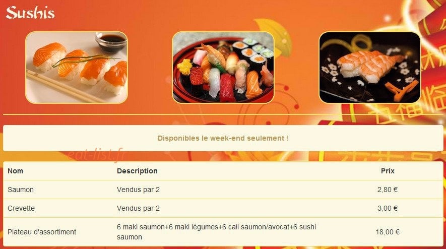 Carte et menu de Chez Tam à Saint Maximin la Sainte Baume — Les sushis