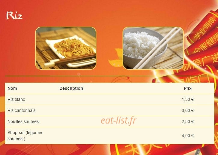 Carte et menu de Chez Tam à Saint Maximin la Sainte Baume — Les riz