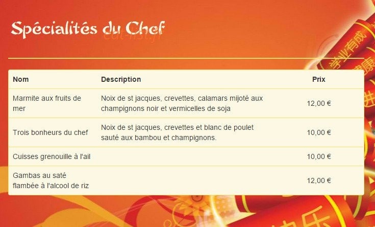 Carte et menu de Chez Tam à Saint Maximin la Sainte Baume — Les spécialités du chef