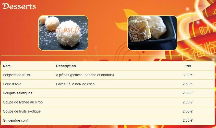 Carte et menu de Chez Tam à Saint Maximin la Sainte Baume — Les desserts