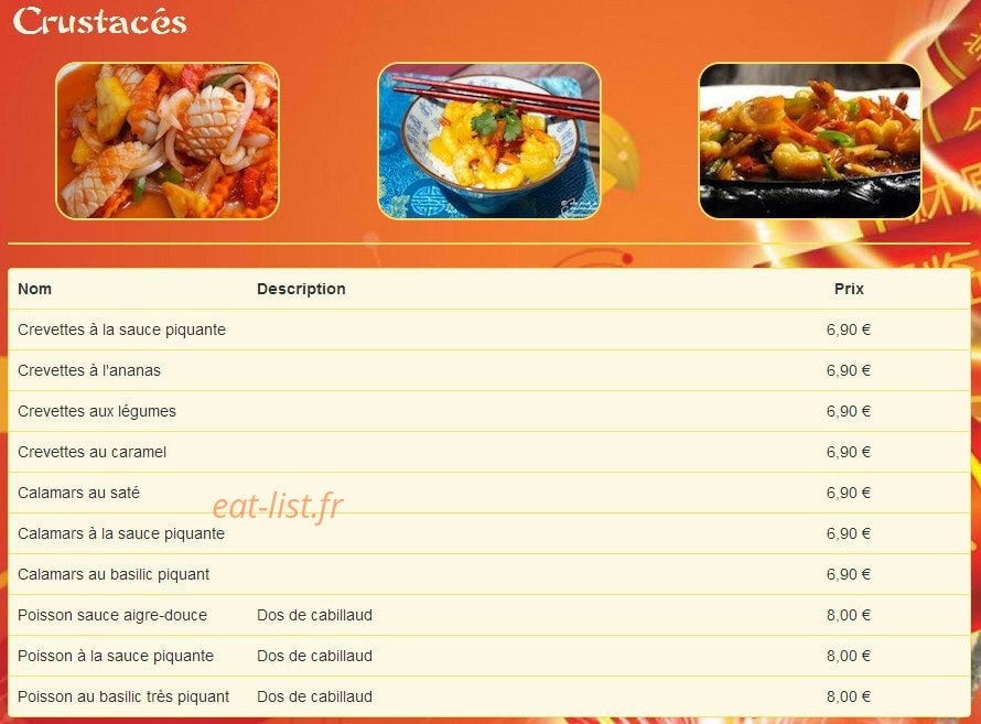 Carte et menu de Chez Tam à Saint Maximin la Sainte Baume — Les crustacés