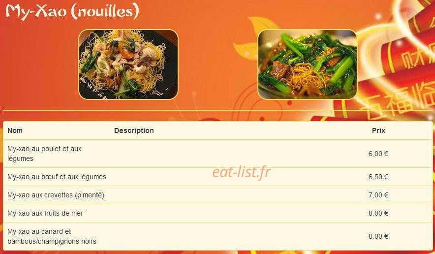Carte et menu de Chez Tam à Saint Maximin la Sainte Baume — Les nouilles