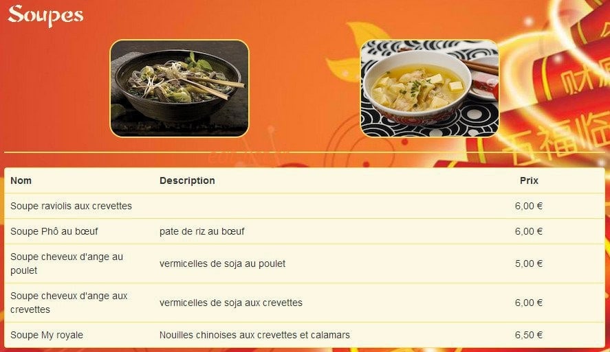 Carte et menu de Chez Tam à Saint Maximin la Sainte Baume — Les soupes