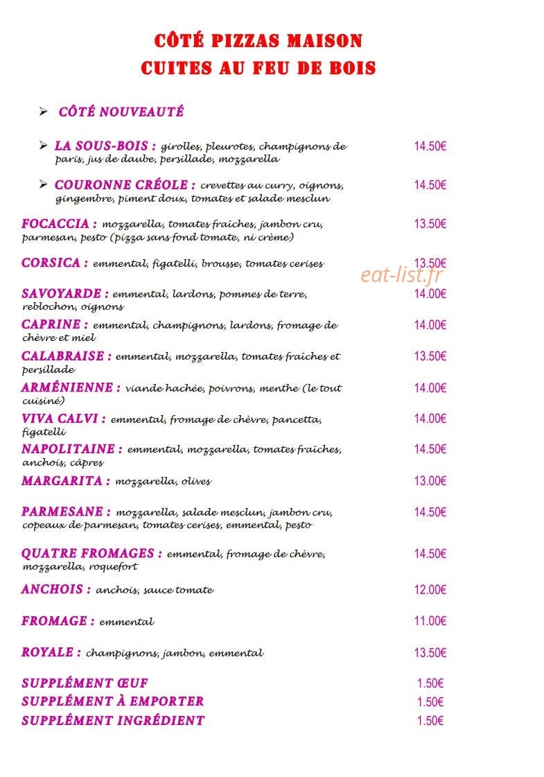 Carte et menu de Côté Jardin à Saint Maximin la Sainte Baume — Les pizzas