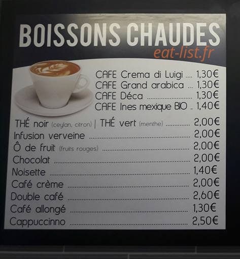 Carte et menu de L étoile de la sainte baume à Saint Maximin la Sainte Baume — Boissons chaudes