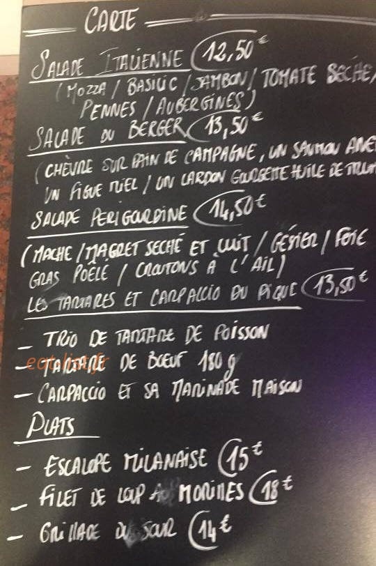 Carte et menu de Le Pique-nique à Saint Maximin la Sainte Baume — Un exemple d' ardoise du jour