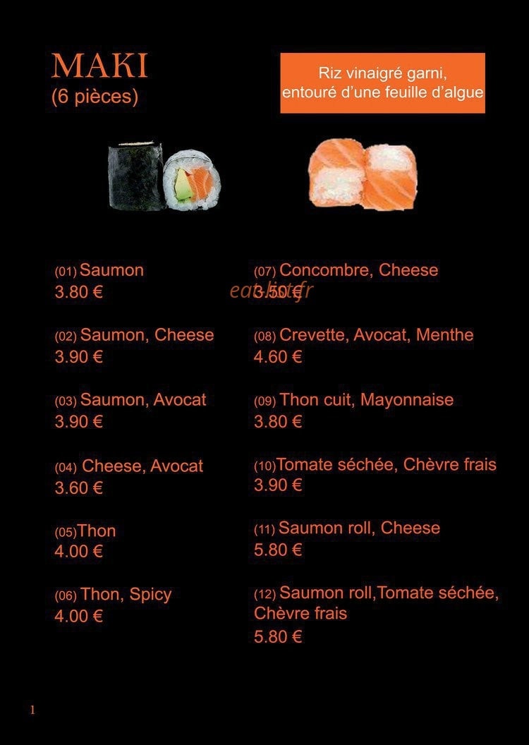 Carte et menu de Saga Sushi à Saint Maximin la Sainte Baume — Les makis