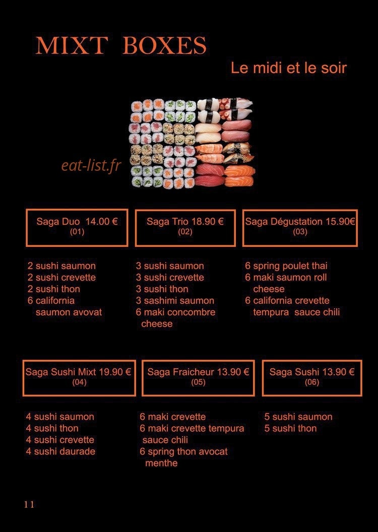 Carte et menu de Saga Sushi à Saint Maximin la Sainte Baume — Les mixtes boxes