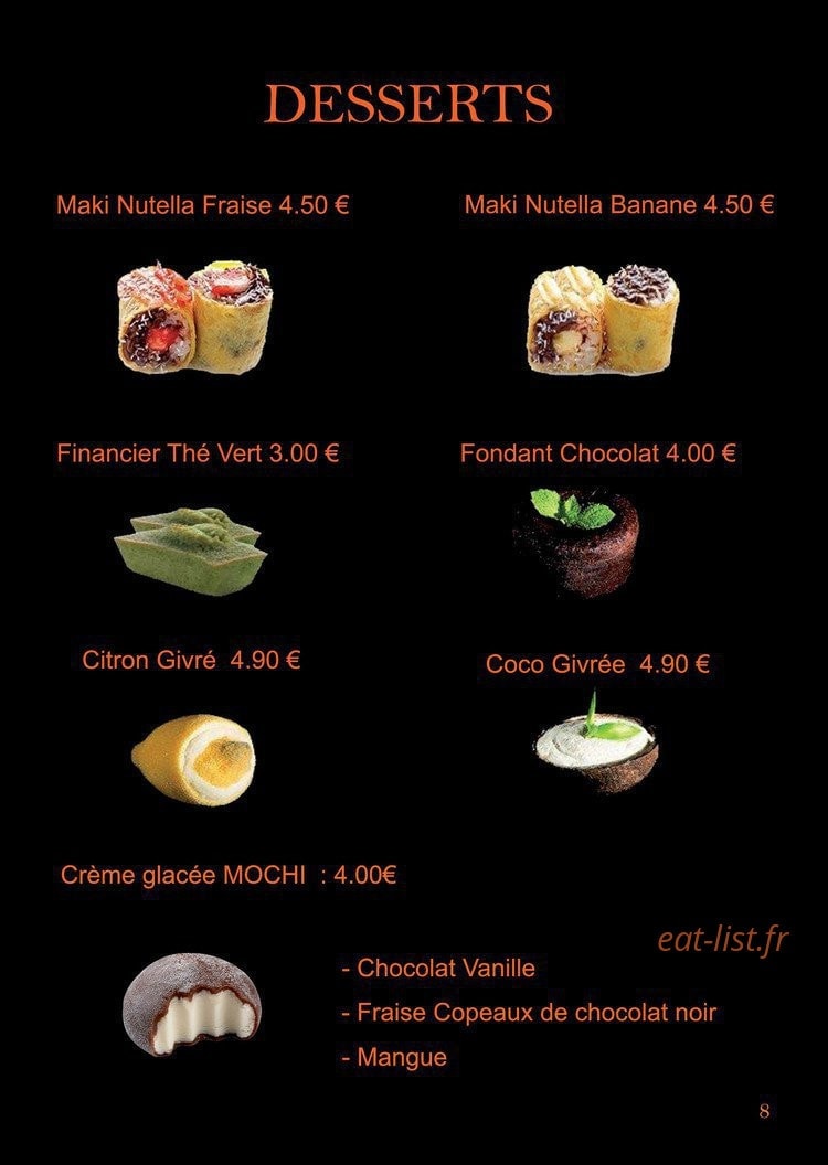 Carte et menu de Saga Sushi à Saint Maximin la Sainte Baume — Les desserts