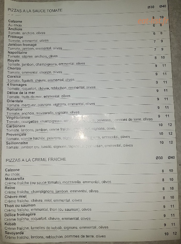 Seillons Pizza — carte page 2