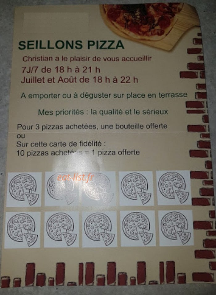Seillons Pizza — carte page 1