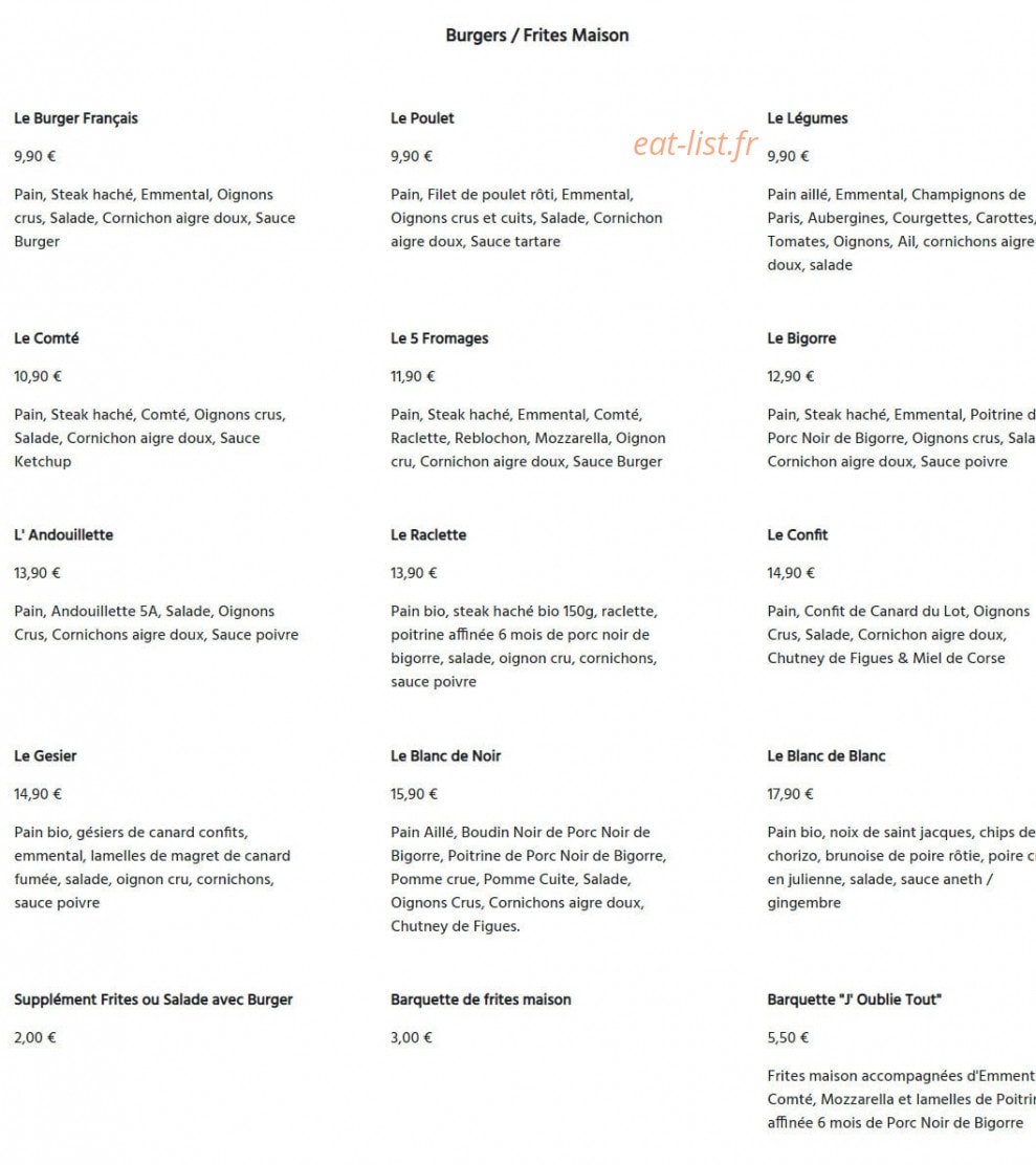 Le bistrô et burger français — carte page 2