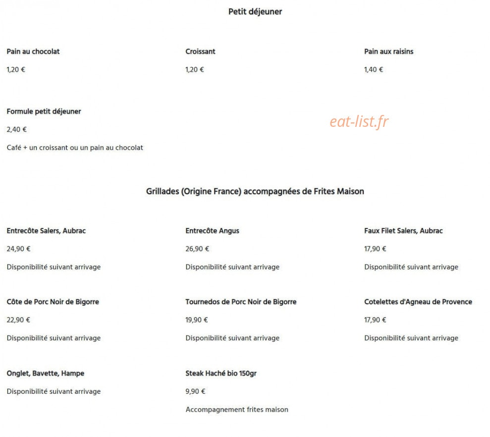 Le bistrô et burger français — carte page 1