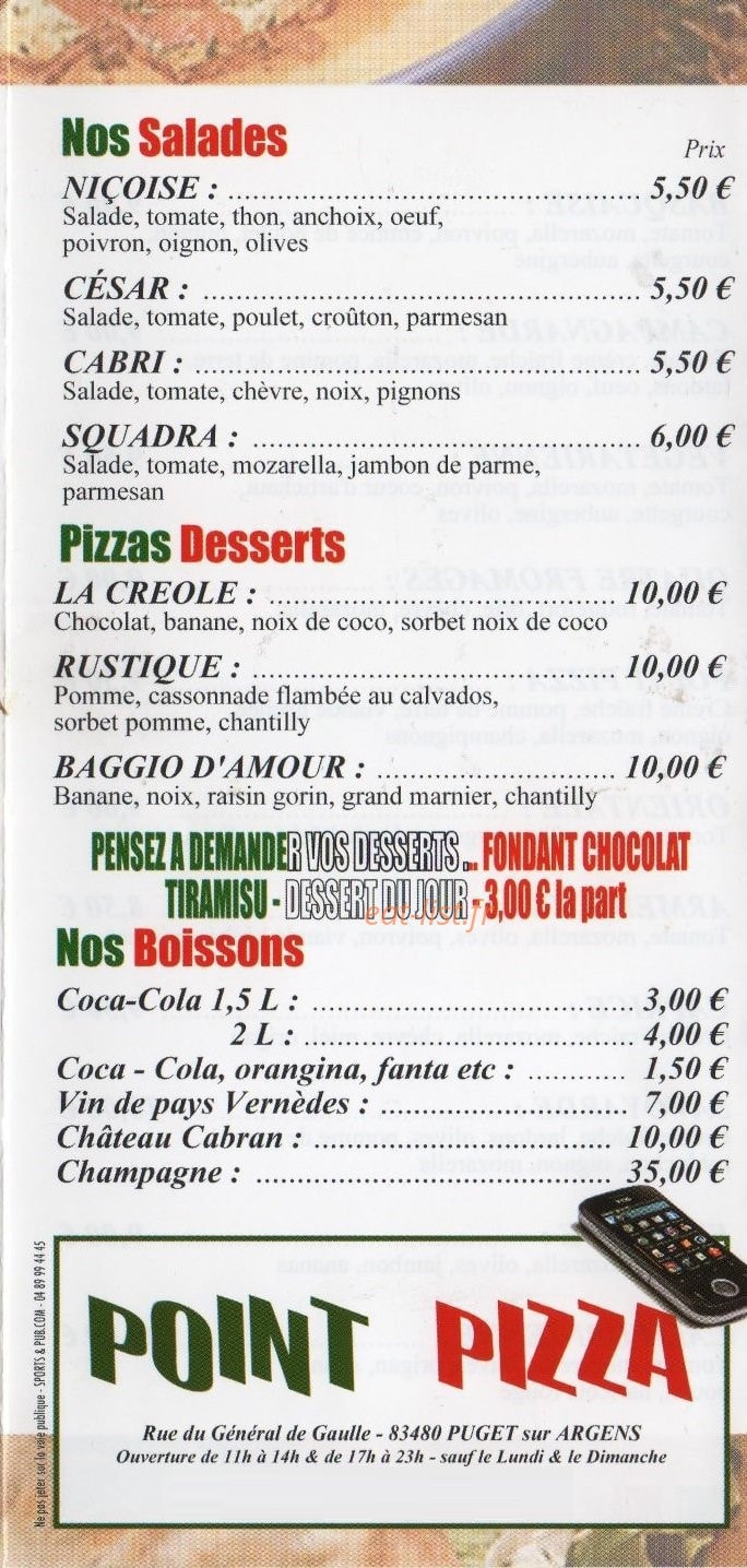 Point Pizza — carte page 6