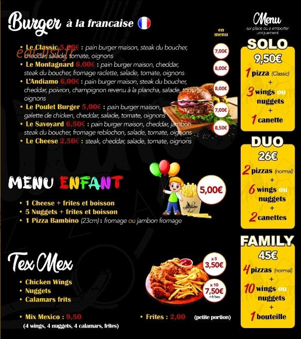 Andiamo Pizza — carte page 3
