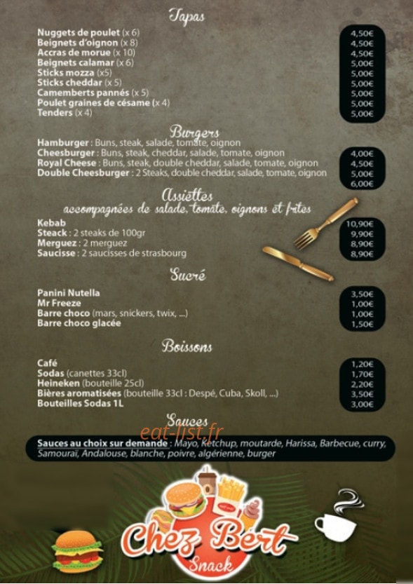 Chez Bert — carte page 1