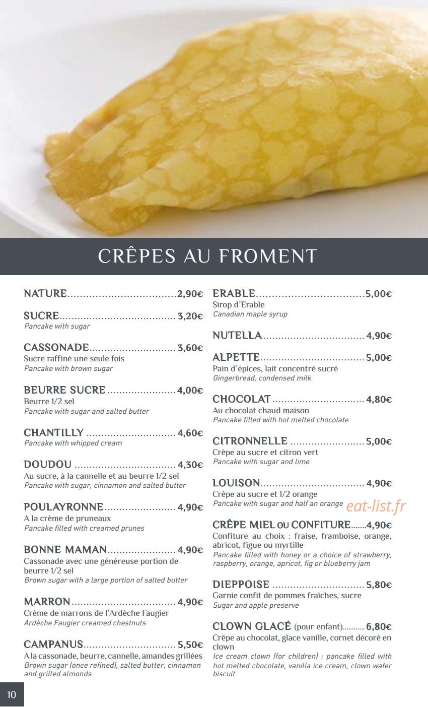 Crêperie Les Deux Frères — carte page 9