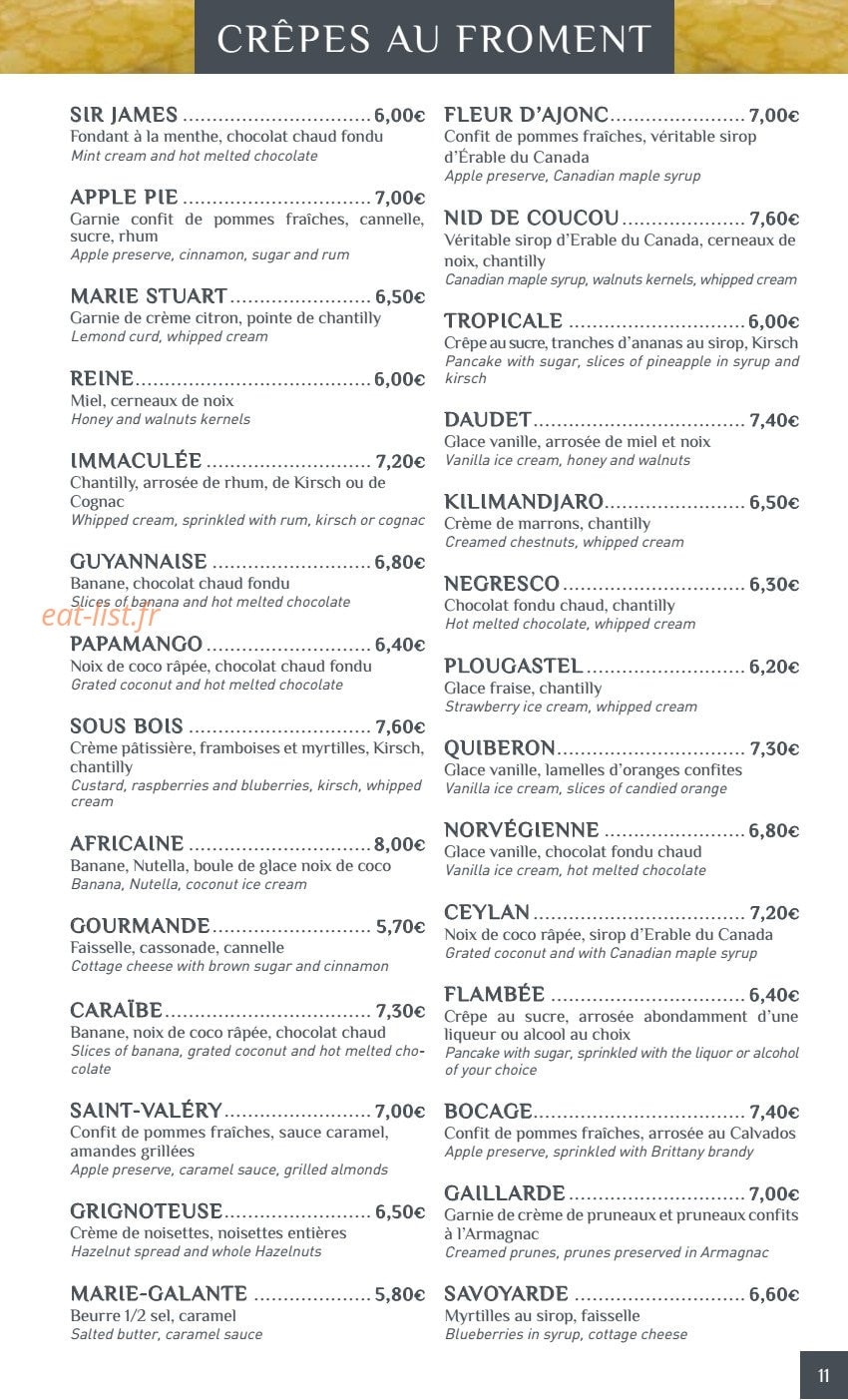 Crêperie Les Deux Frères — carte page 10