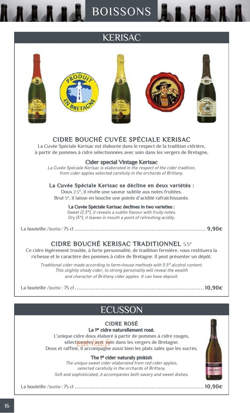 Crêperie Les Deux Frères — carte page 15