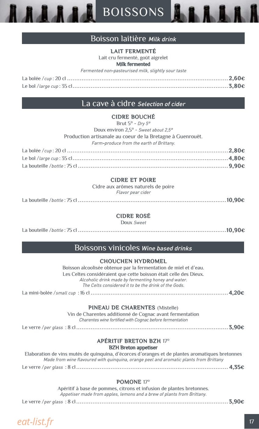 Crêperie Les Deux Frères — carte page 16
