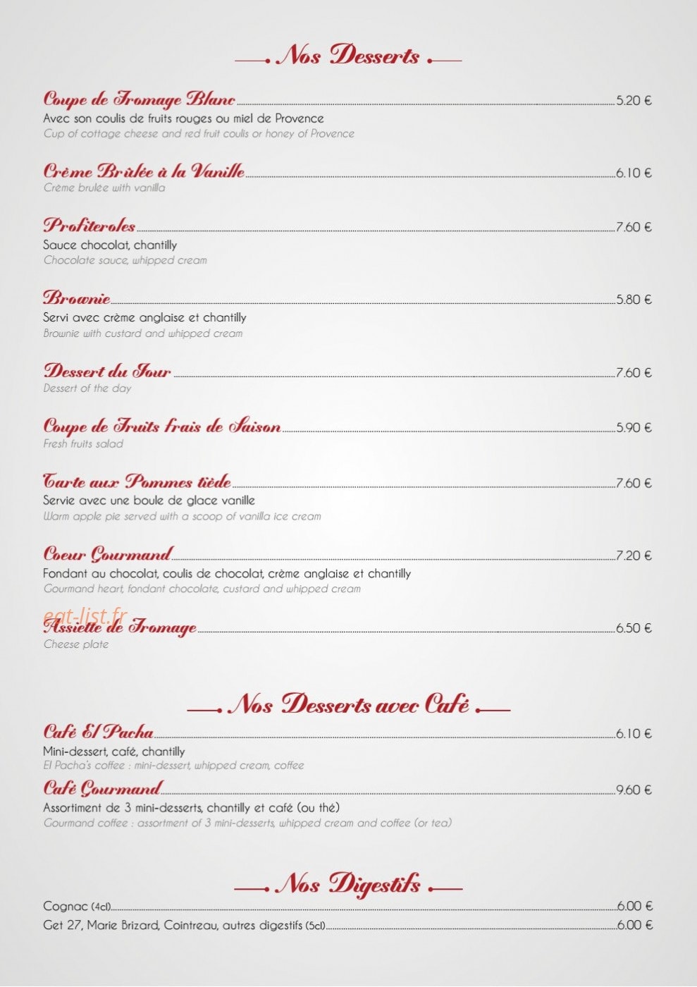 El Pacha — carte page 6
