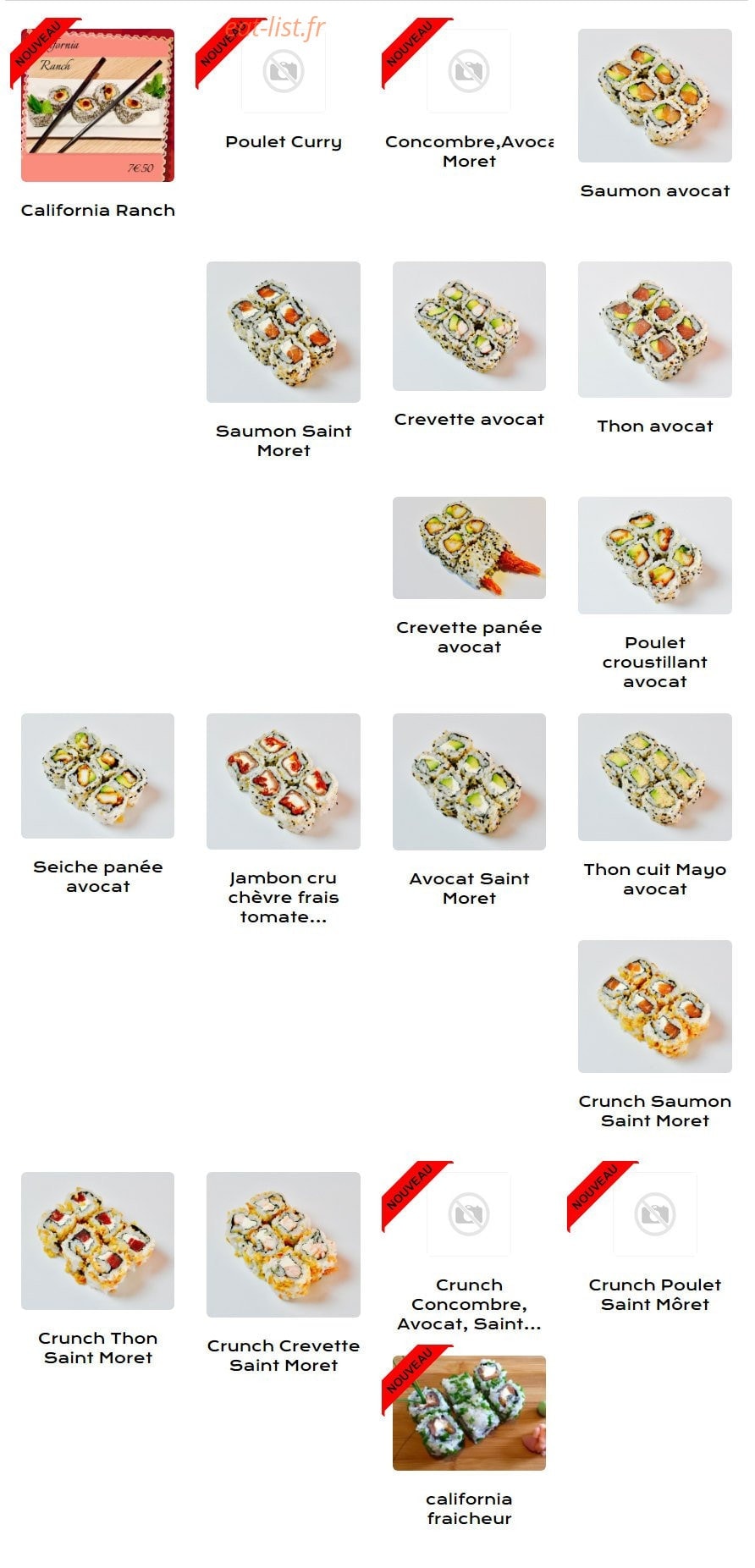 Carte et menu de Gaïjin Sushi à La Seyne sur Mer — California