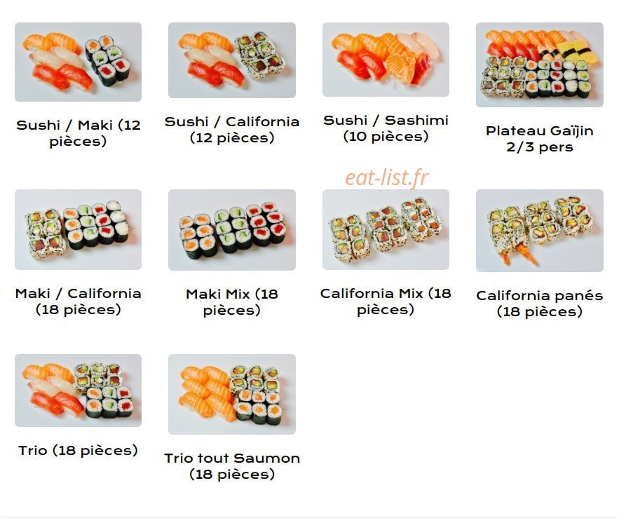 Carte et menu de Gaïjin Sushi à La Seyne sur Mer — Plateaux