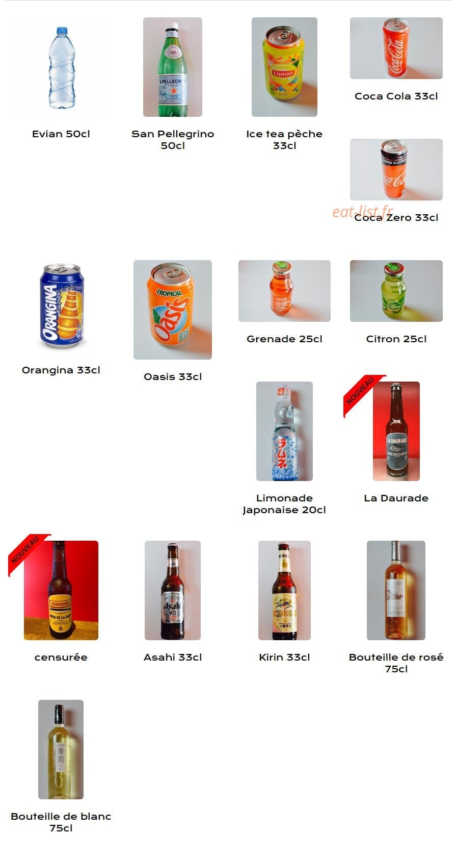 Carte et menu de Gaïjin Sushi à La Seyne sur Mer — Boissons