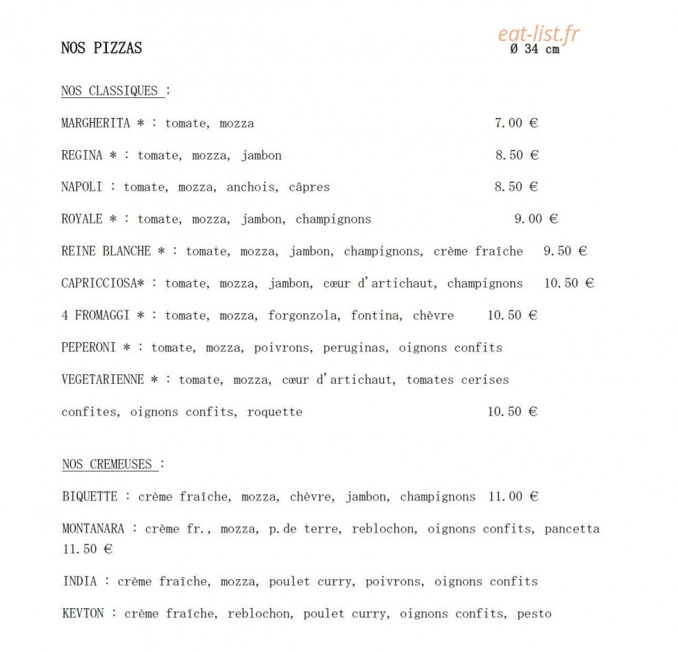 Janas Pizza — carte page 1