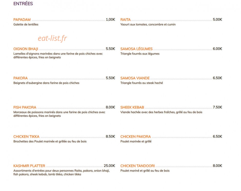 Kashmir lounge — carte page 1