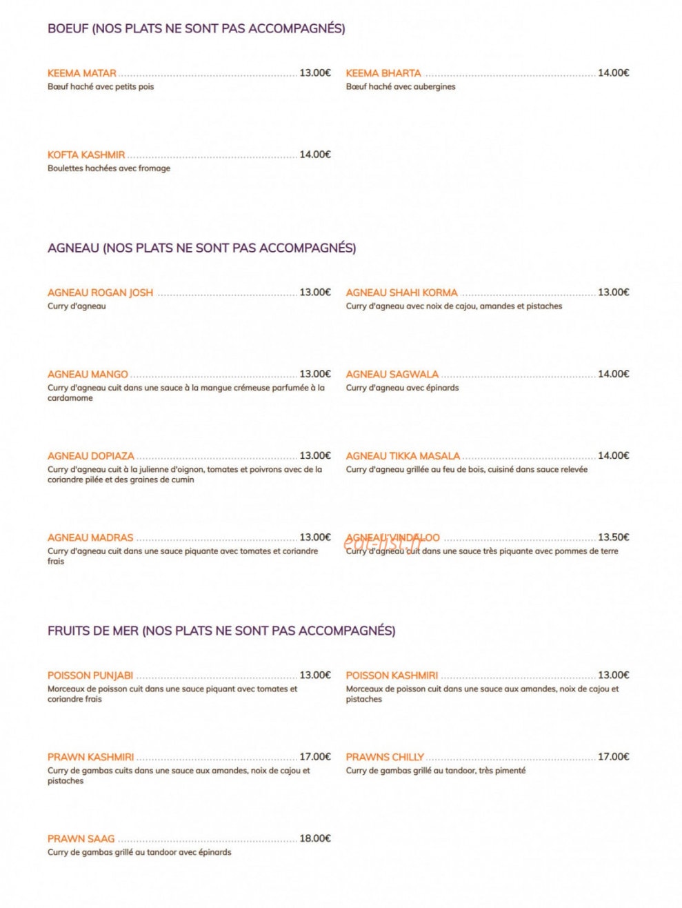 Kashmir lounge — carte page 4