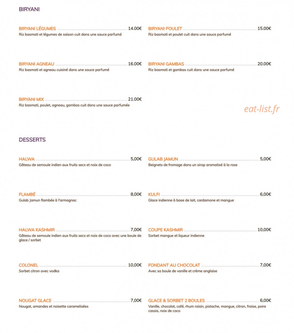 Kashmir lounge — carte page 5