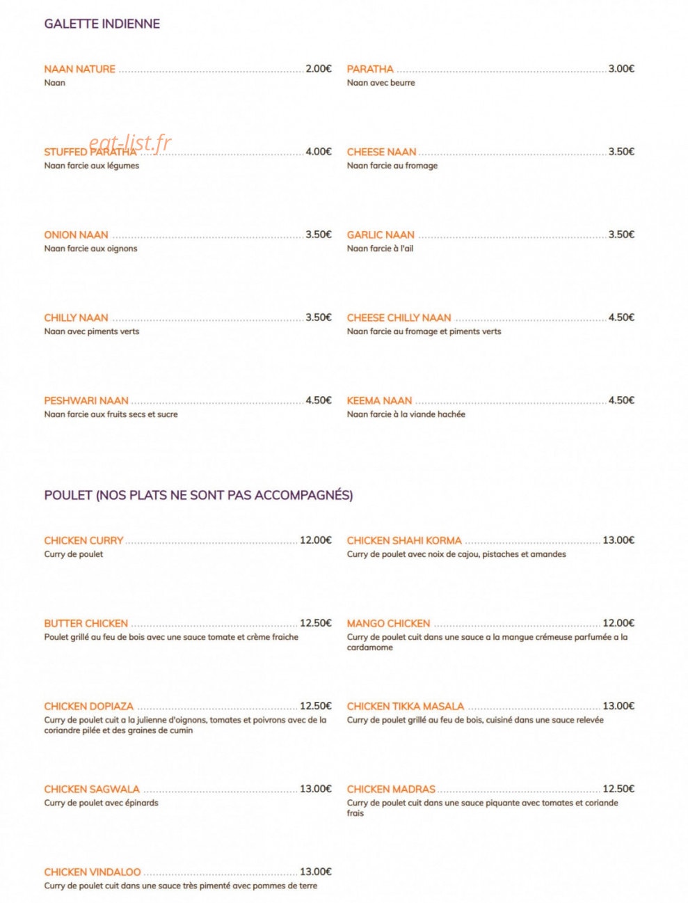 Kashmir lounge — carte page 3