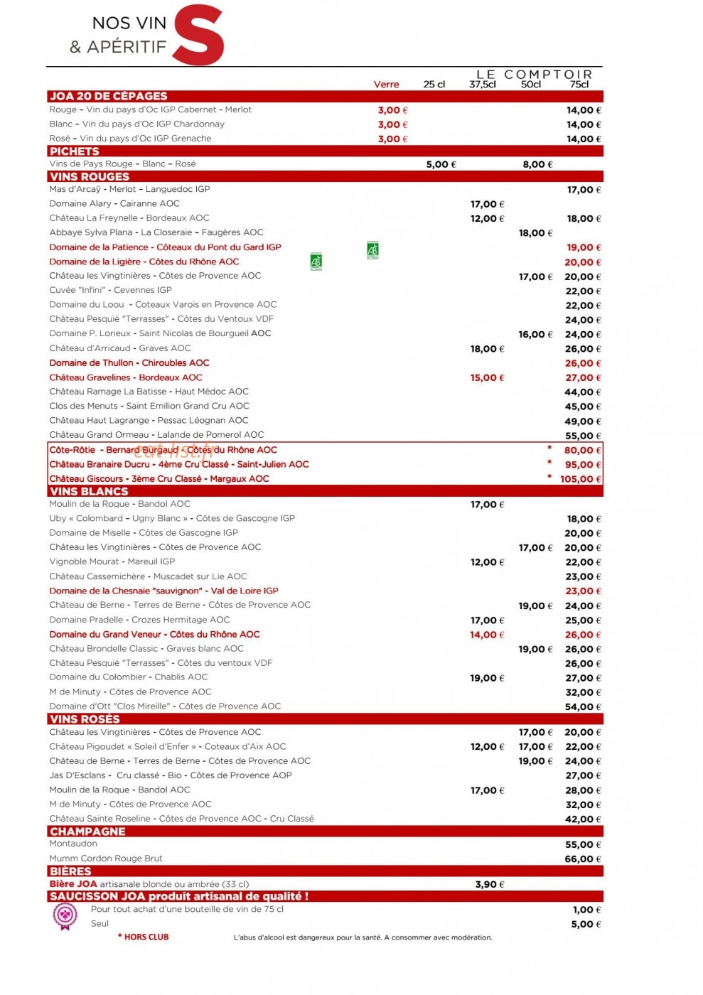 Le Comptoir JOA — carte page 4