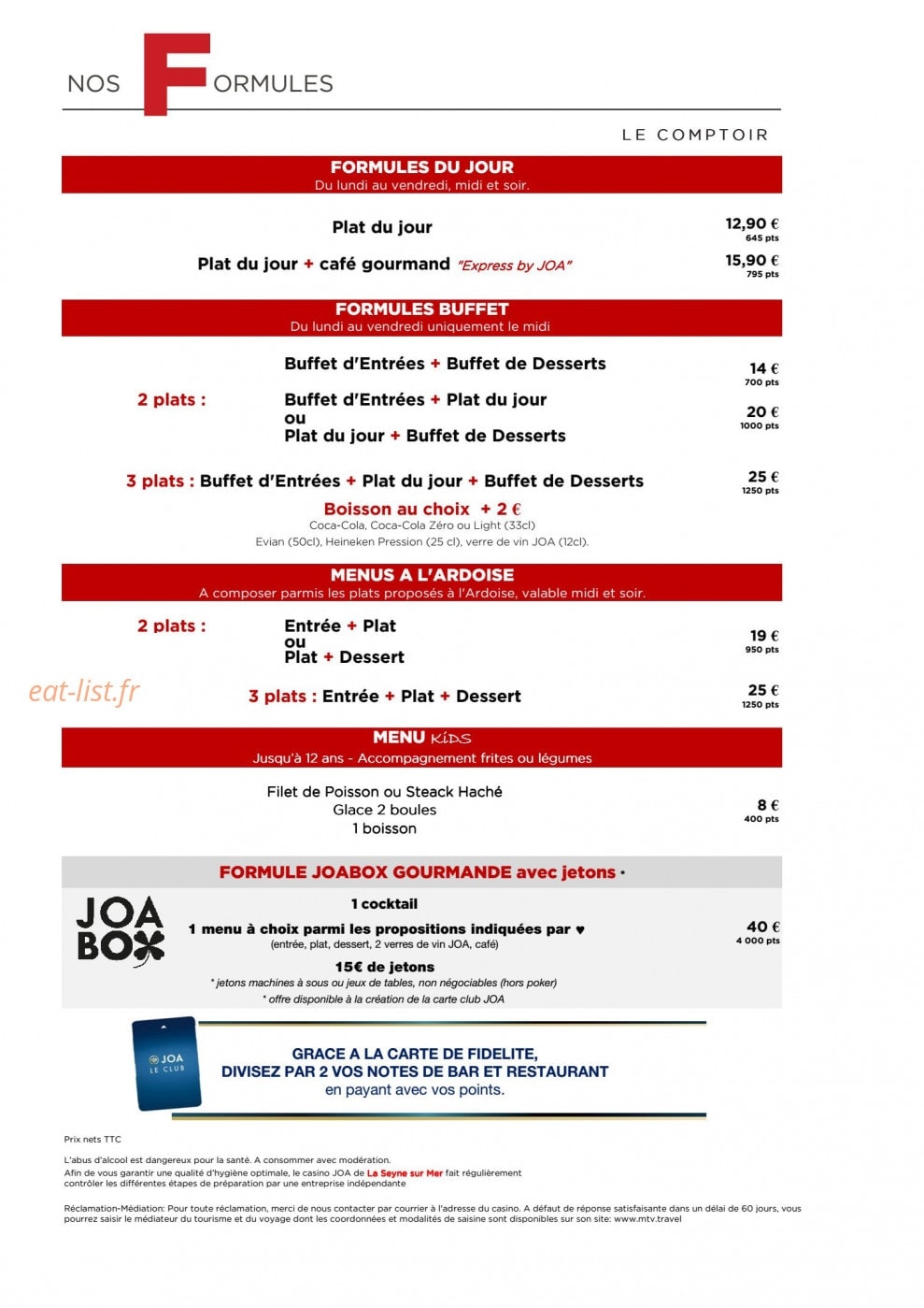 Le Comptoir JOA — carte page 1