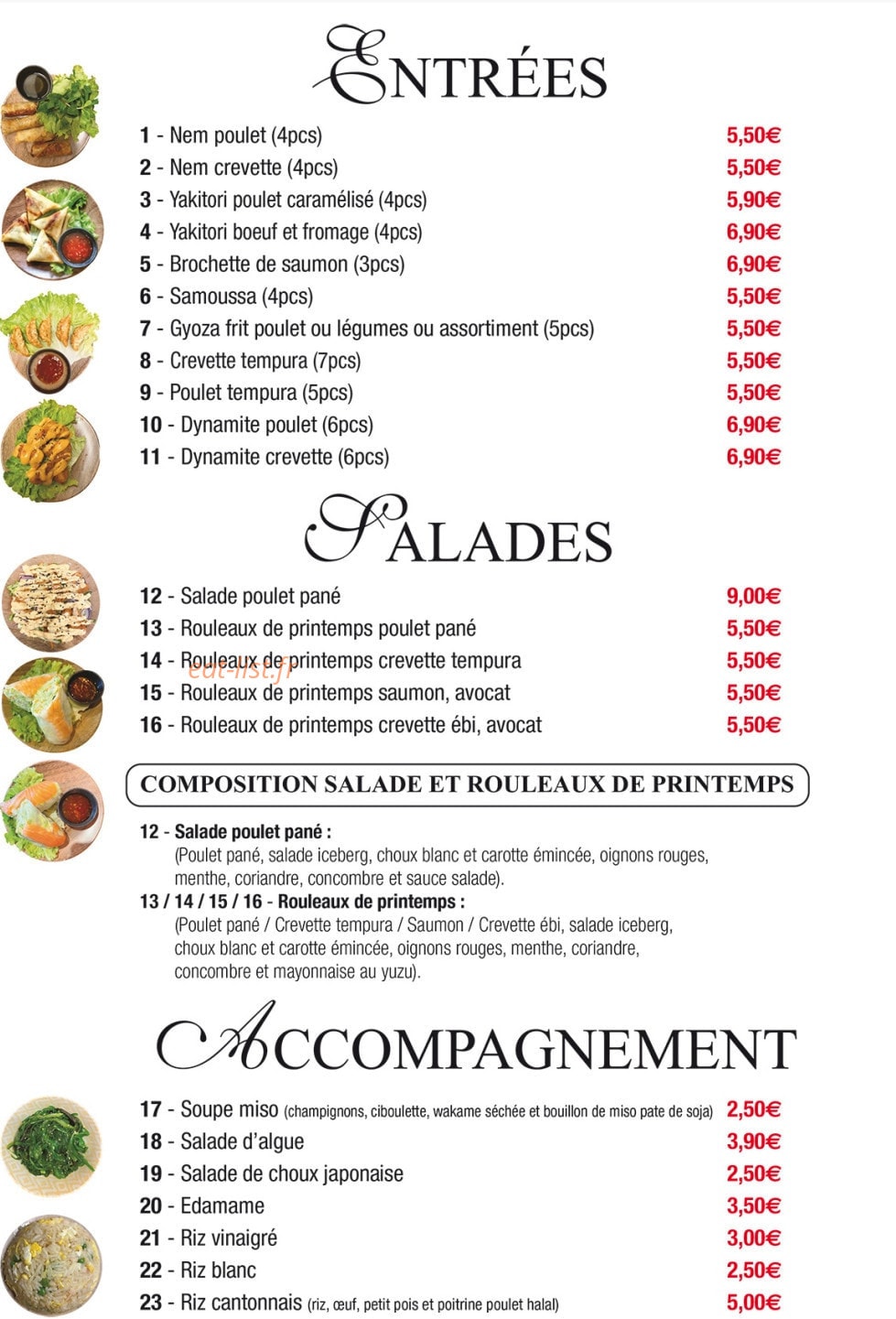 Sushi D&E — carte page 1