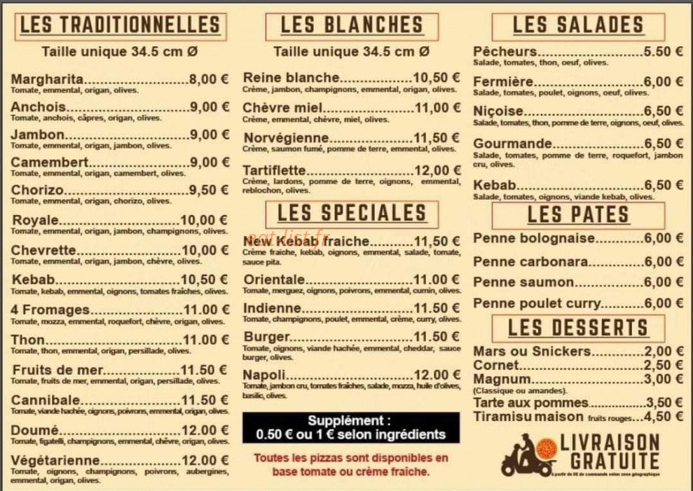 Vivou pizza — carte page 1