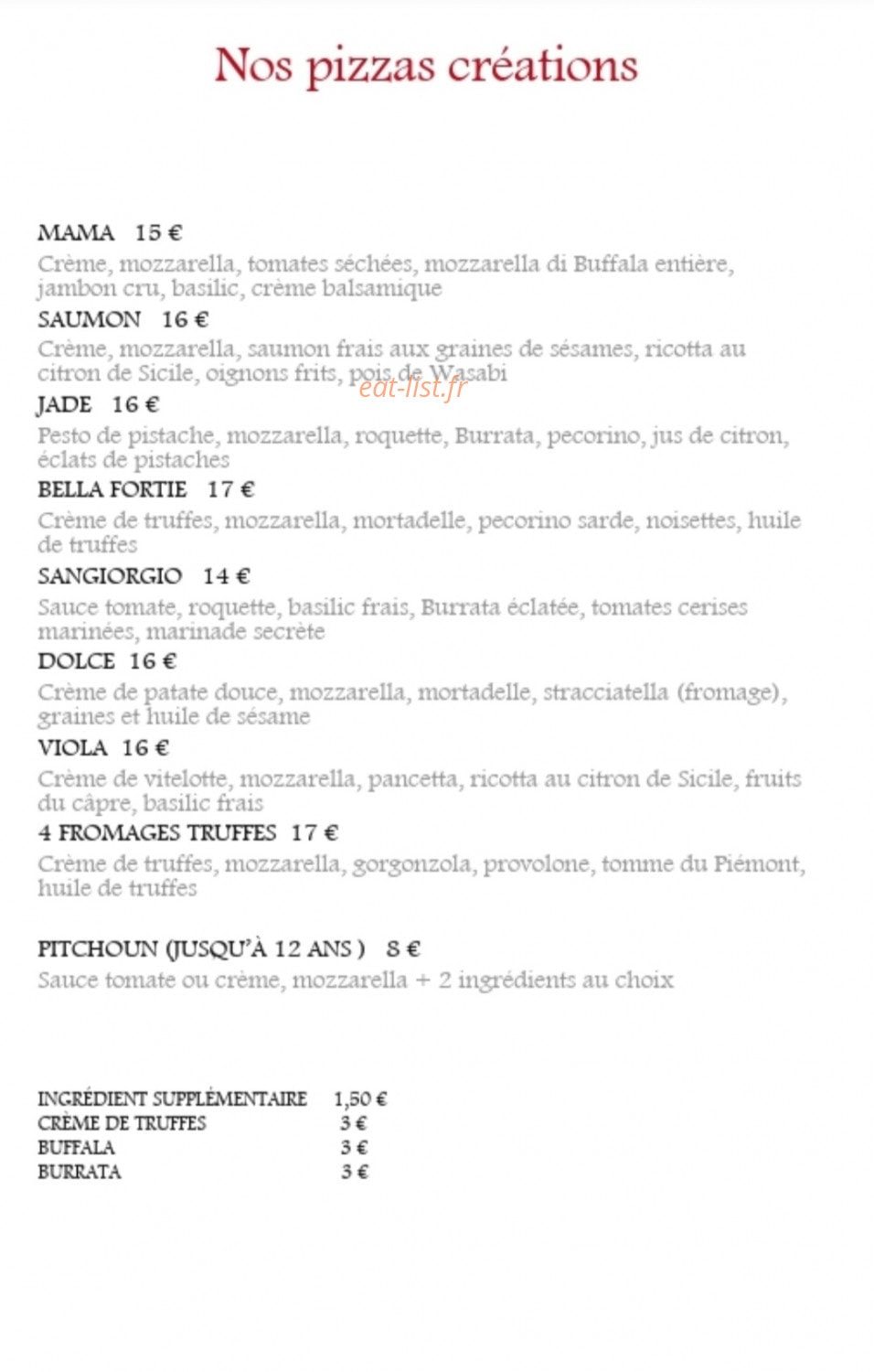 Mama Pizza — carte page 2