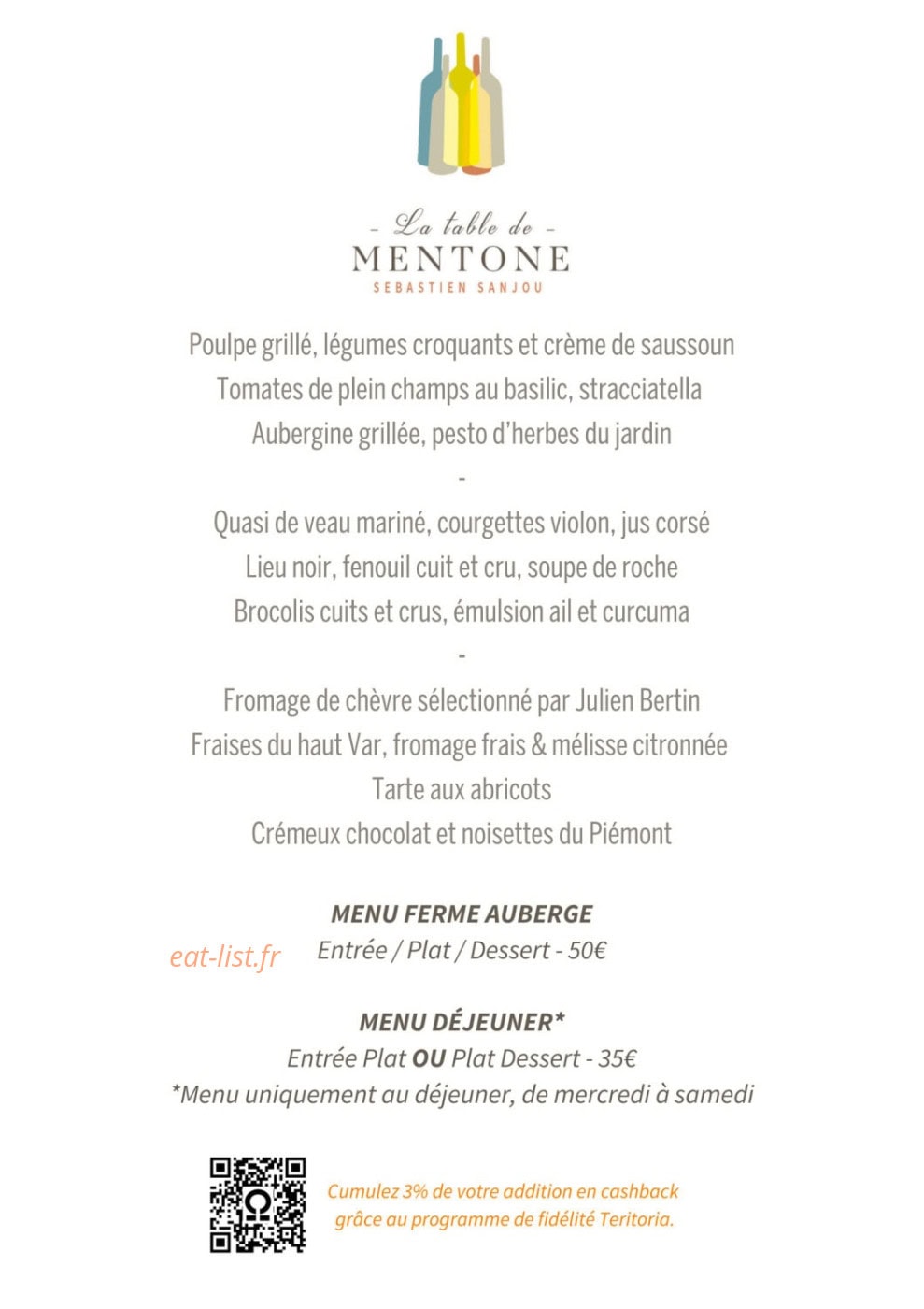 La Table de Mentone — carte page 1