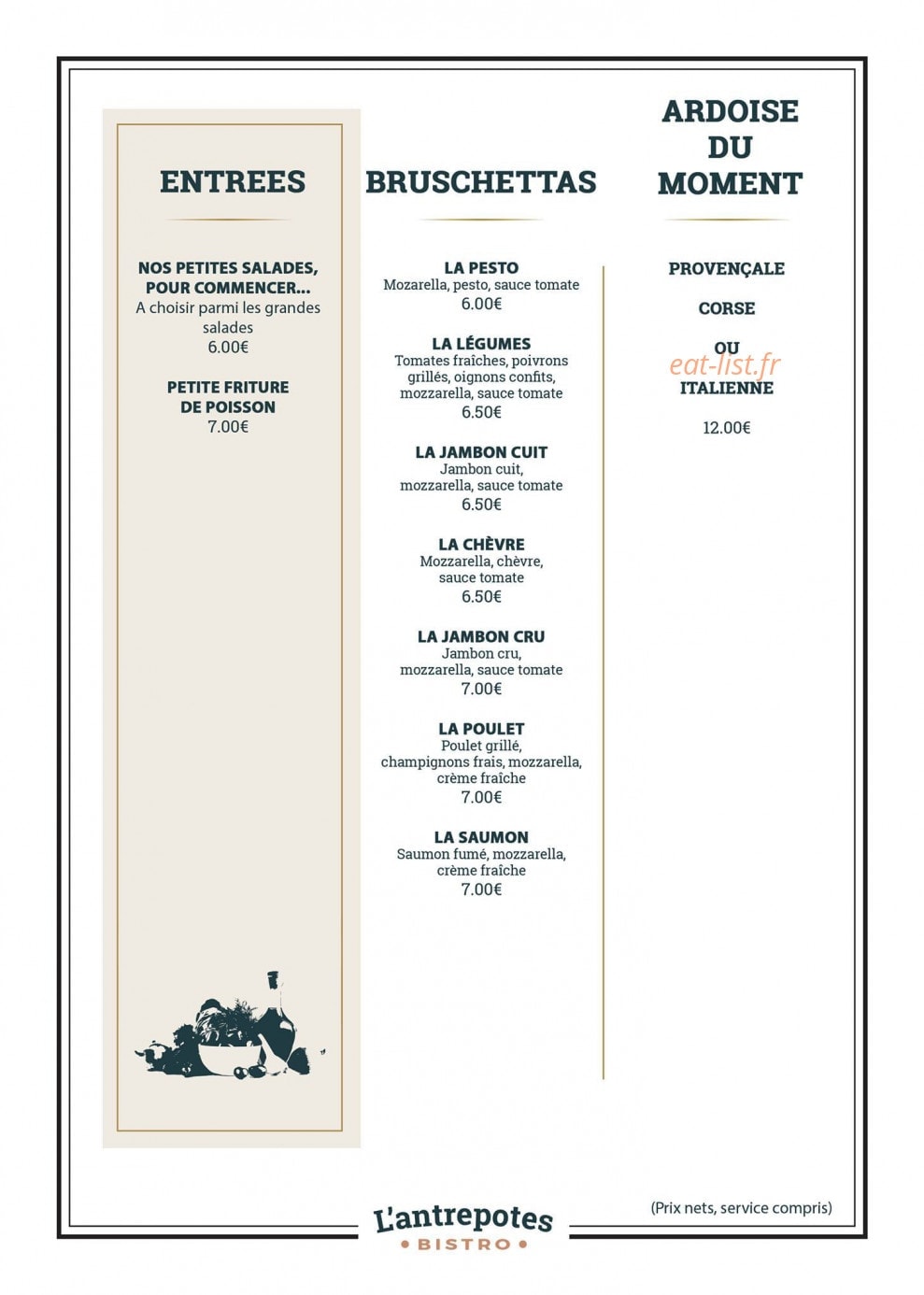 Bistro L'Antre-Potes — carte page 1