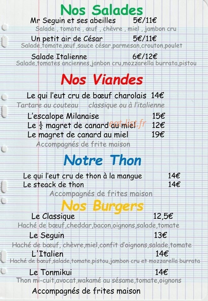 Ma Cantine — carte page 1