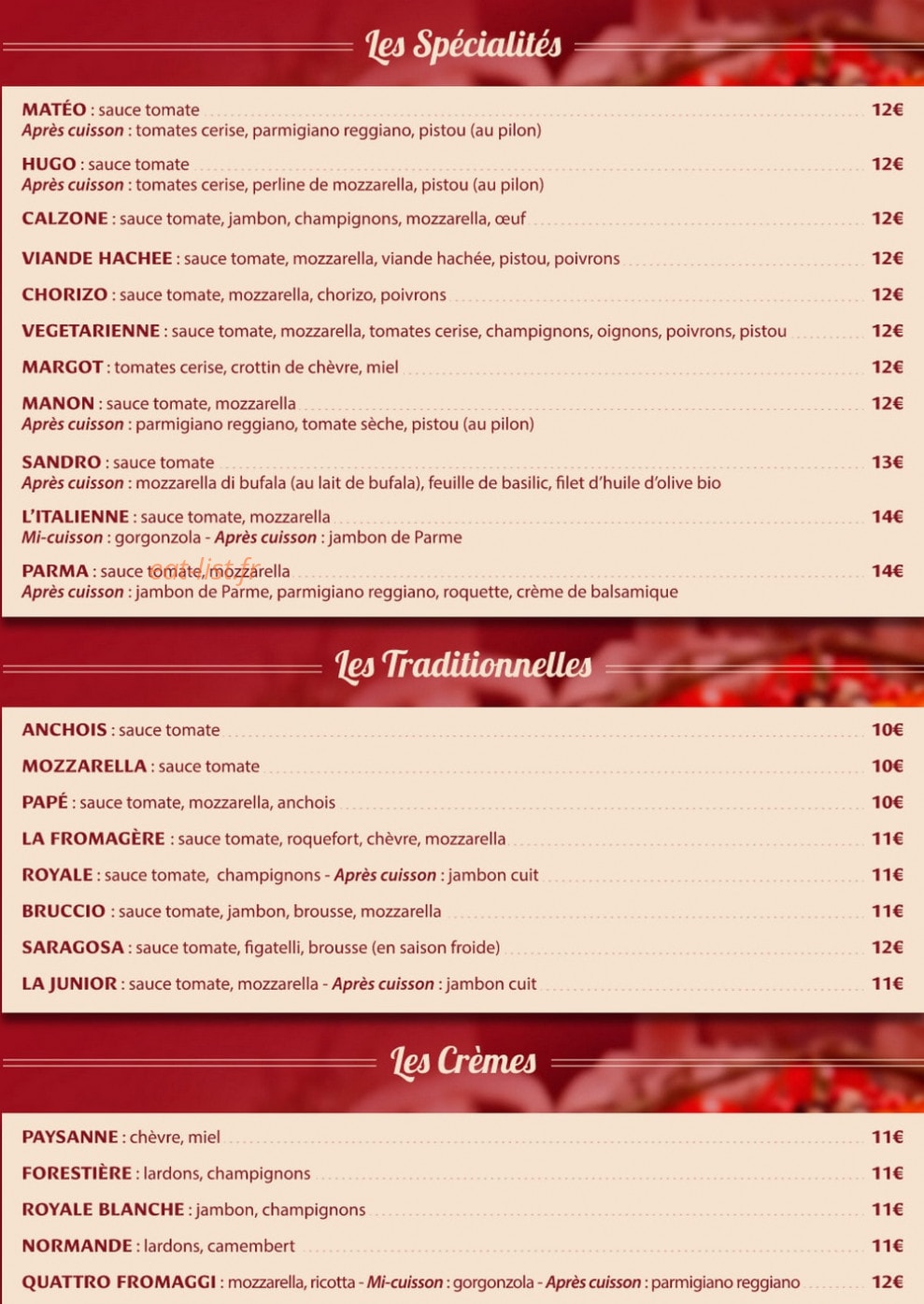 Parma Pizza — carte page 1