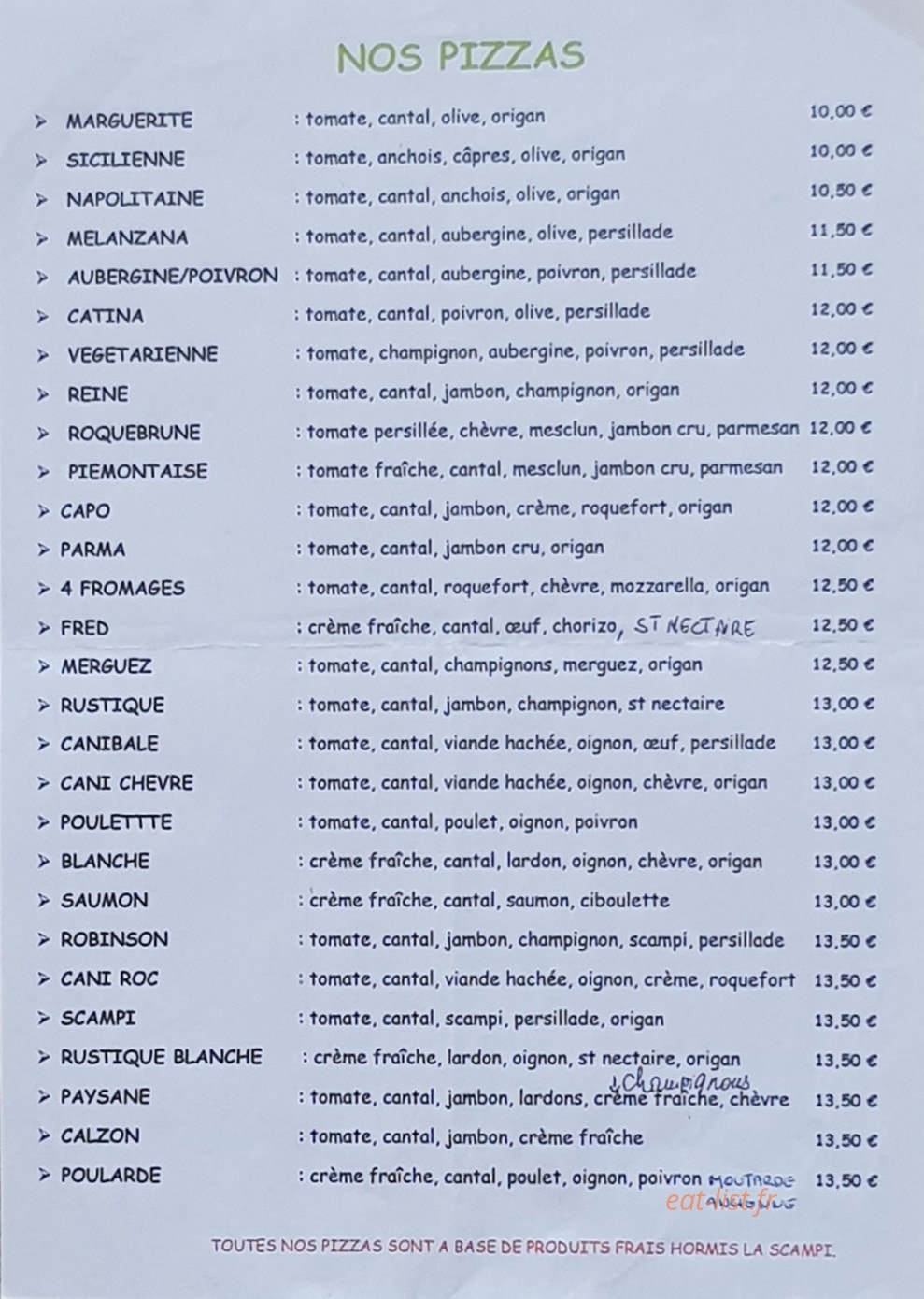 Pizzeria Le Robinson — carte page 1