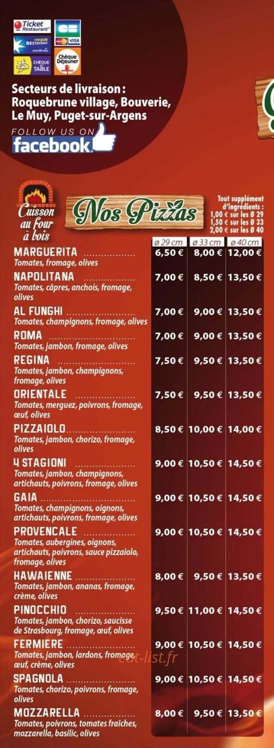 Tony Pizza — carte page 1