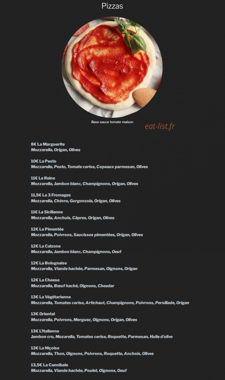 La Pizz' — carte page 1