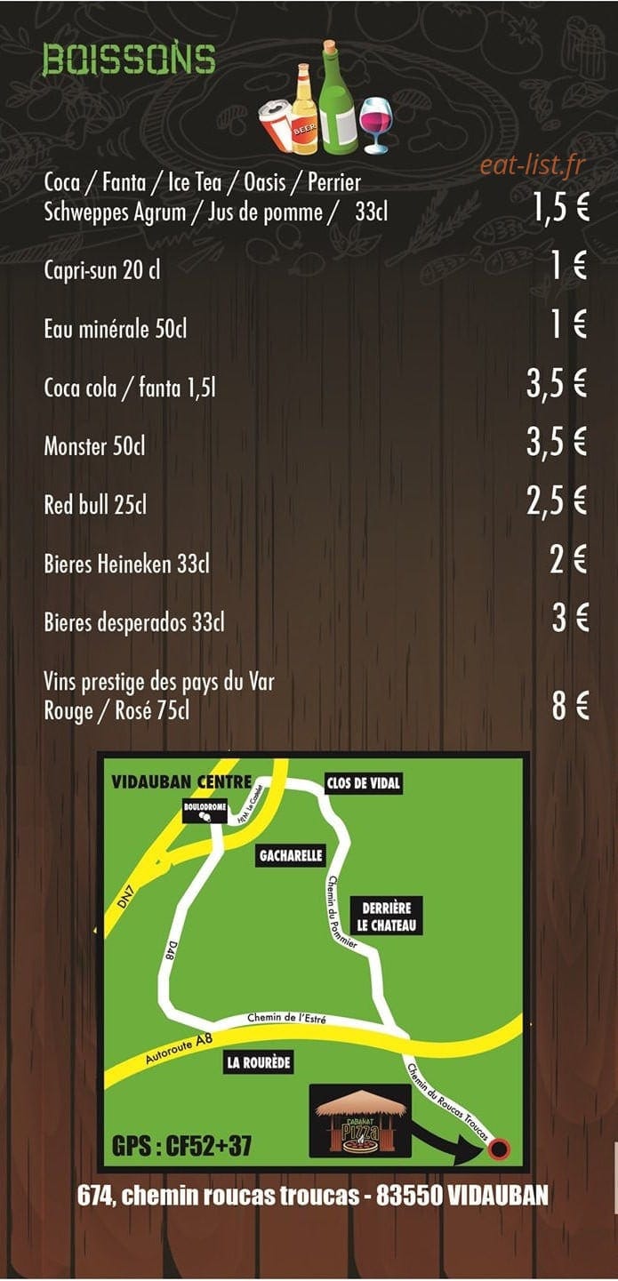 Cabanat Pizza — carte page 6