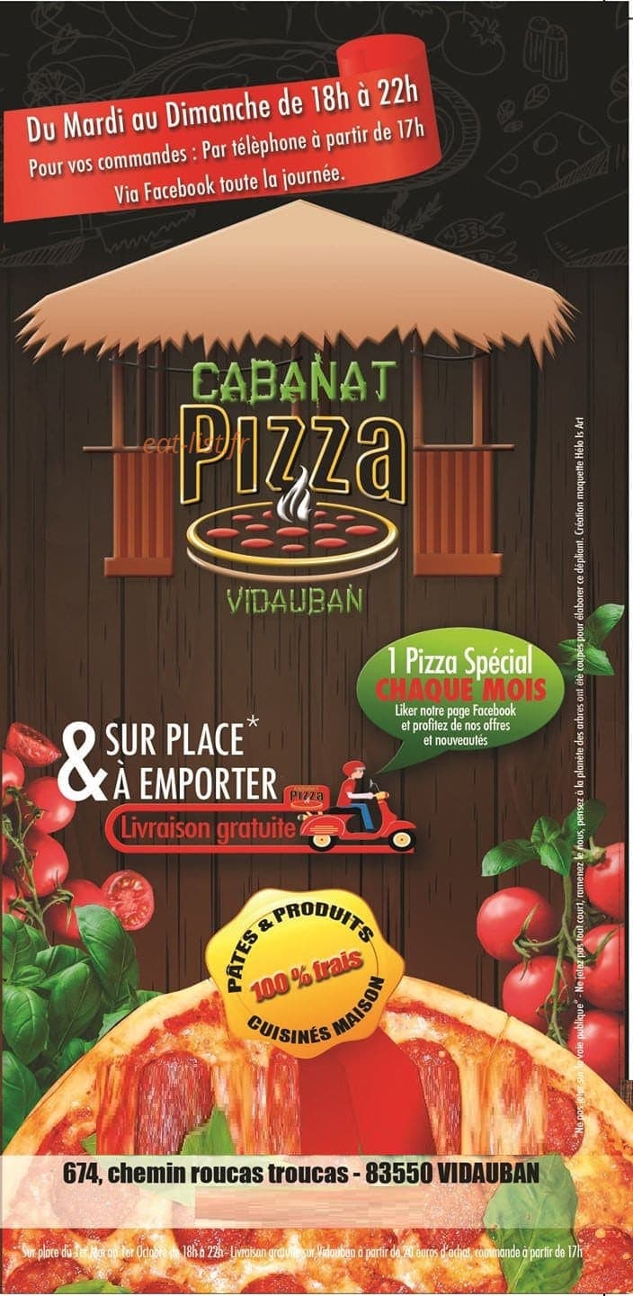 Cabanat Pizza — carte page 1