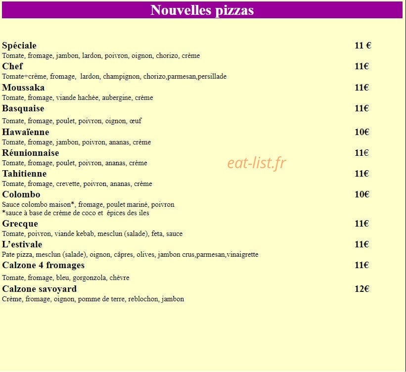 Pizzas samba — carte page 2