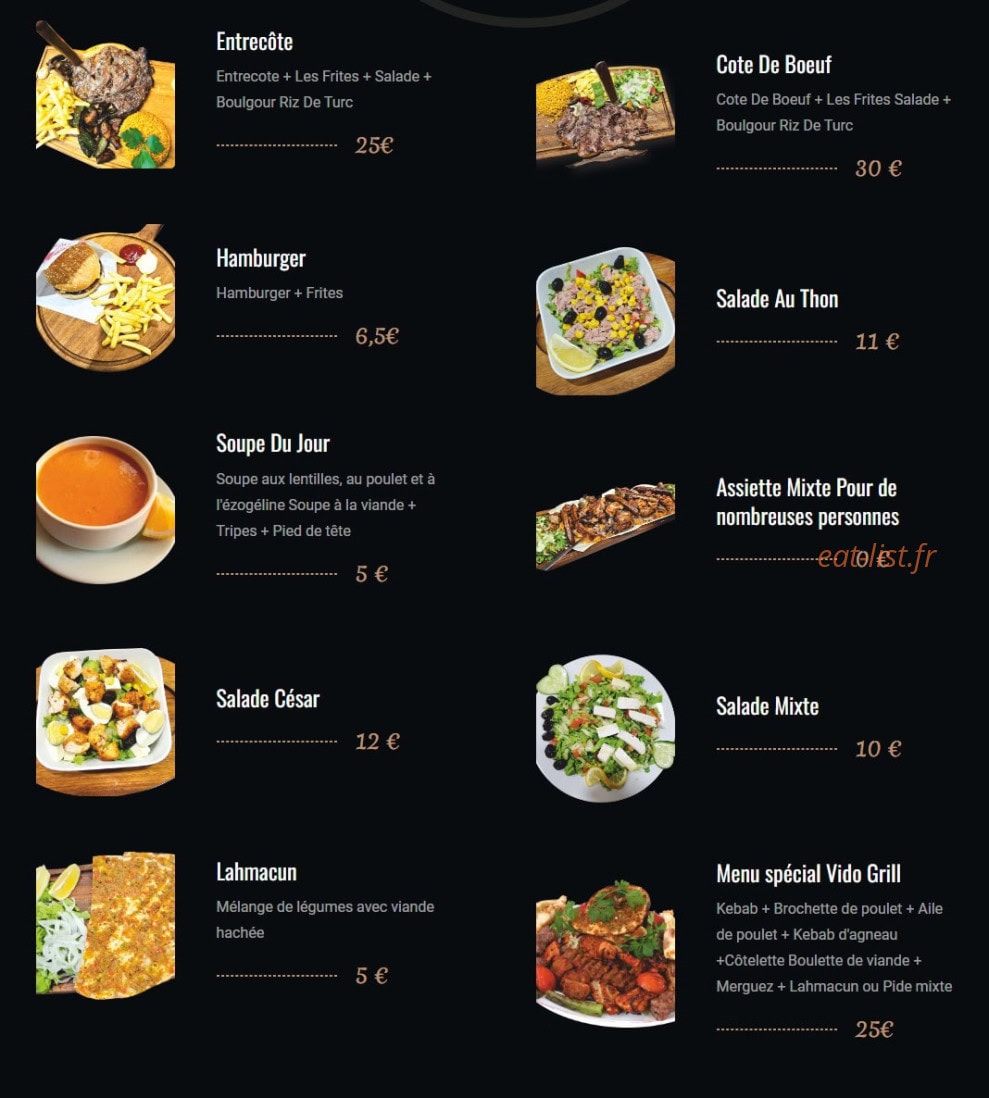 Vido Grill — carte page 2
